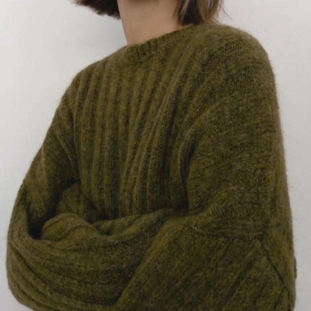 NWT Zara green gold chunky rib knit dress XS/S